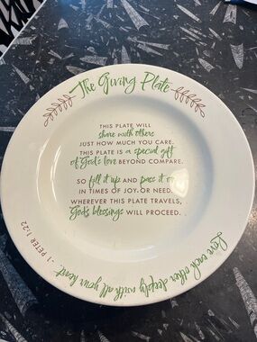 The Giving Plate Decorative Serving Plate - White with Green and Brown Script